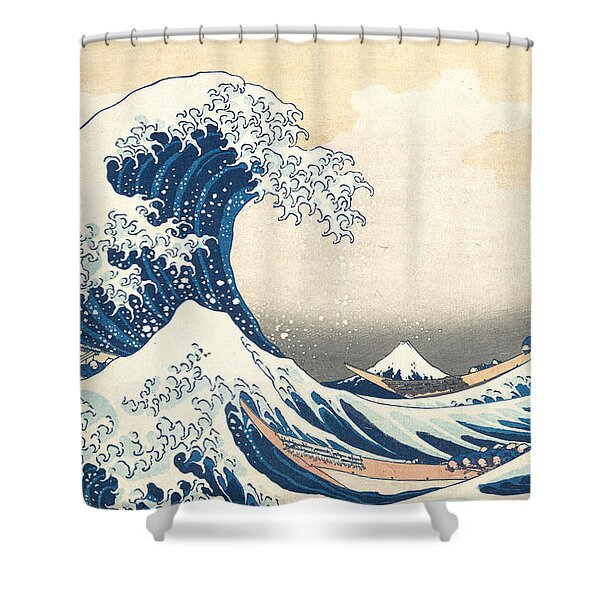 Japanese Wave Shower Curtain Red Sun Tsunami Print for Bathroom